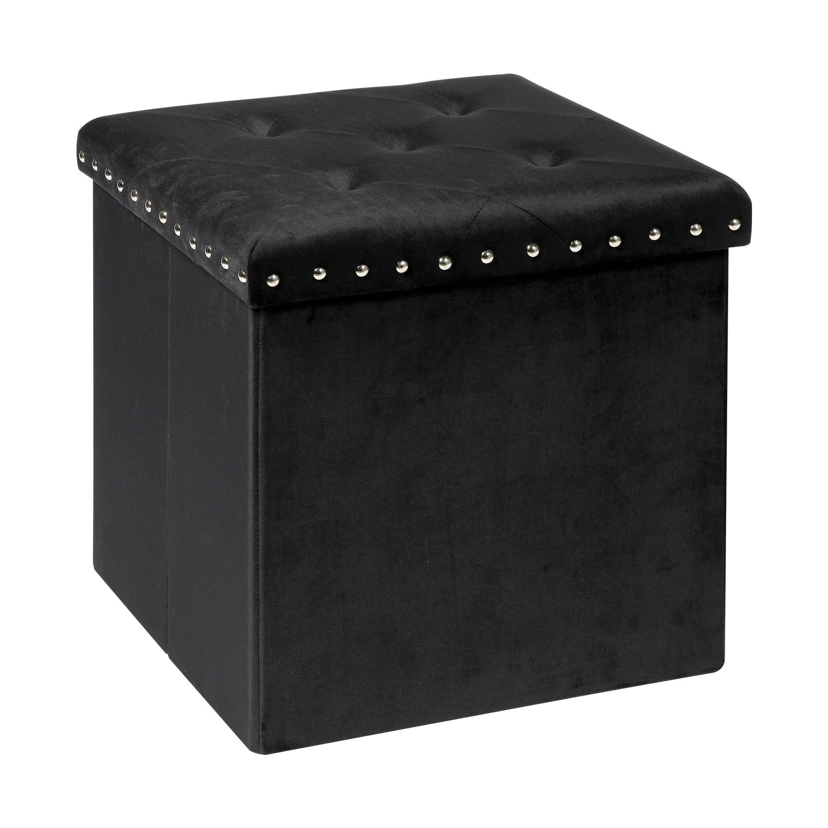 Mercer41 Black Folding Storage Ottoman Cube Small Velvet Tuffed Foot Rest Stool With Rivet Design Wayfair